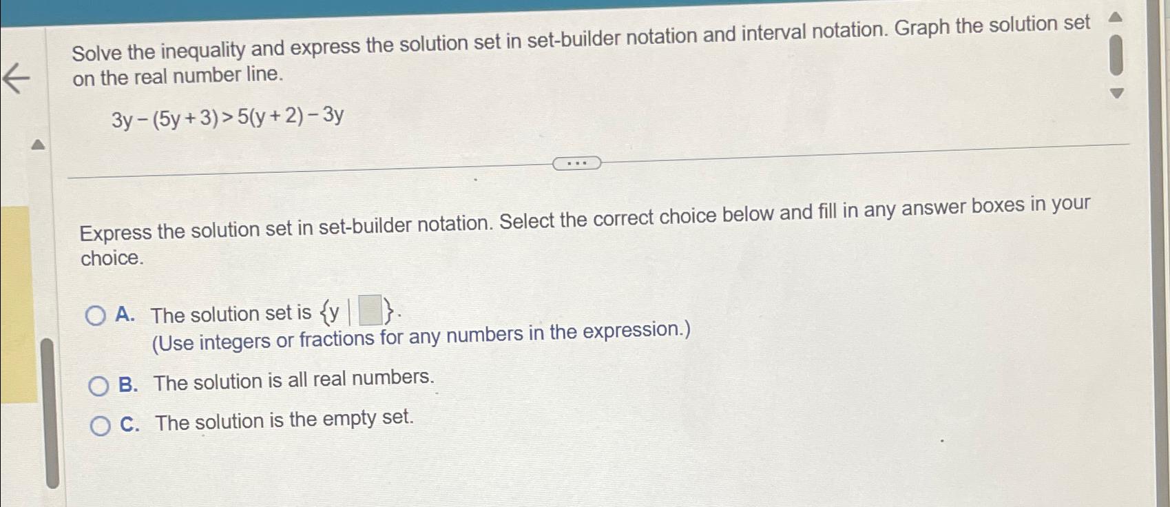 Solved Solve the inequality and express the solution set in | Chegg.com