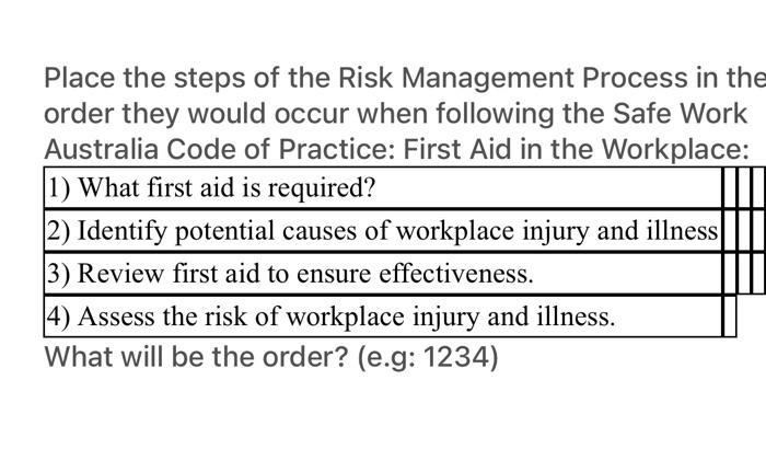 Solved Place the steps of the Risk Management Process in the | Chegg.com