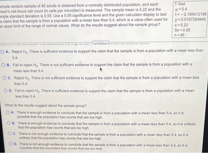 Solved simple random sample of 45 adults is obtained from a | Chegg.com