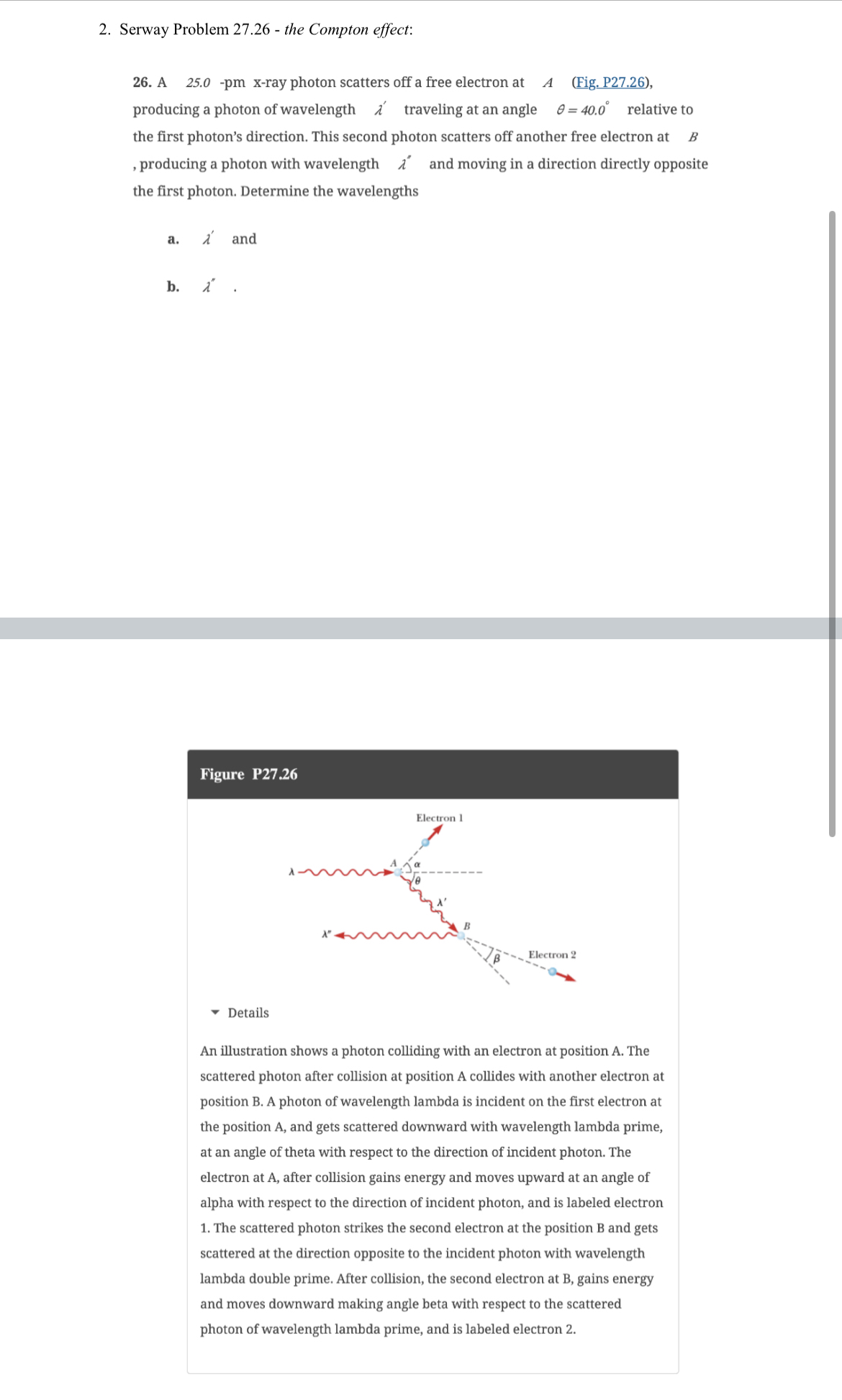 Solved Serway Problem 27.26 - ﻿the Compton effect:A 25.0 -pm | Chegg.com
