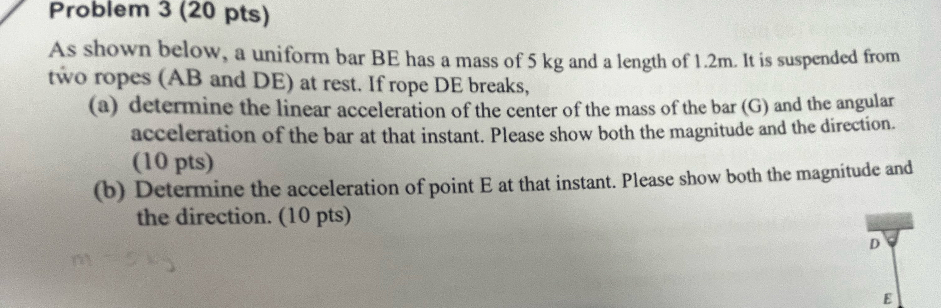 Solved Problem 3 20 ﻿pts As Shown Below A Uniform Bar Be