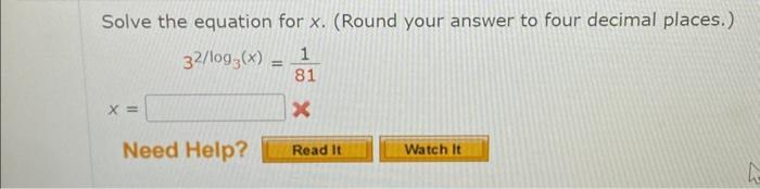 Solved Solve the equation for x. (Round your answer to four | Chegg.com