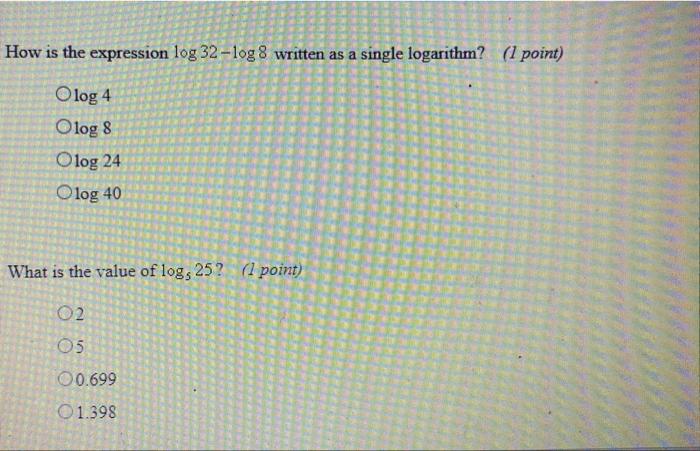 Solved How is the expression log 32-log 8 written as a | Chegg.com