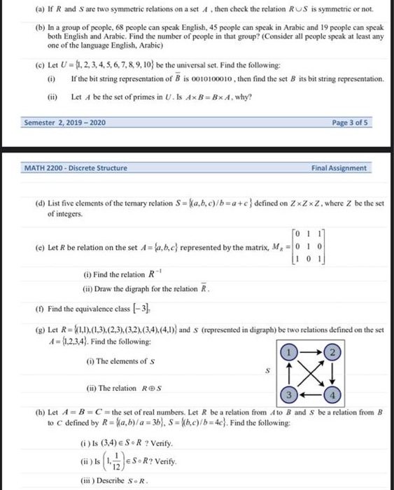 Solved A If R And S Are Two Symmetric Relations On A Se Chegg Com