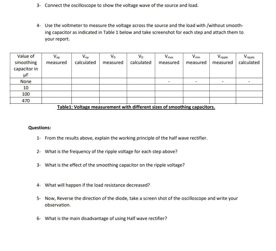 half wave rectifier with and without filter experiment theory