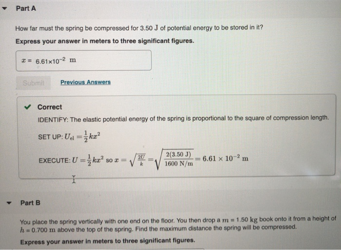 Solved A spring of negligible mass has force constant k =