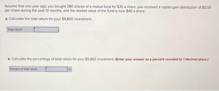 Solved Assume that one year ago, you bought 280 shares of a | Chegg.com