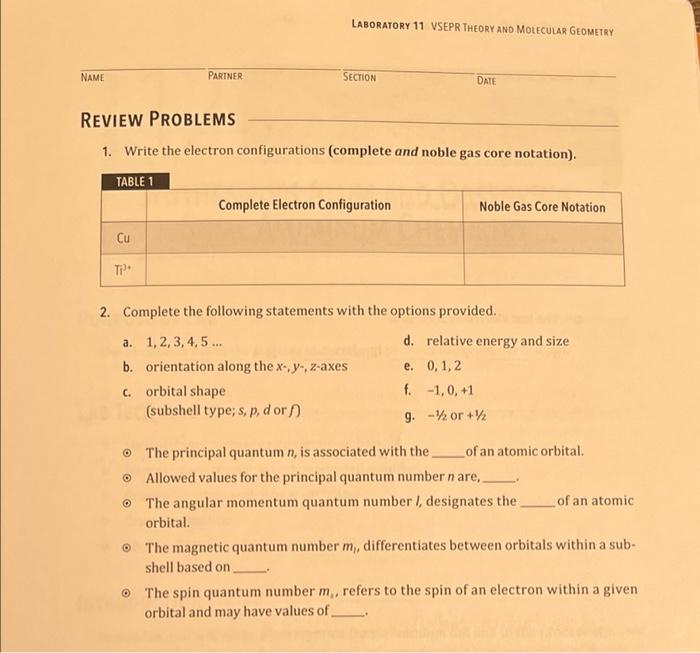 Solved LABORATORY 11 VSEPR THEORY AND MOLECULAR GEOMETRY | Chegg.com