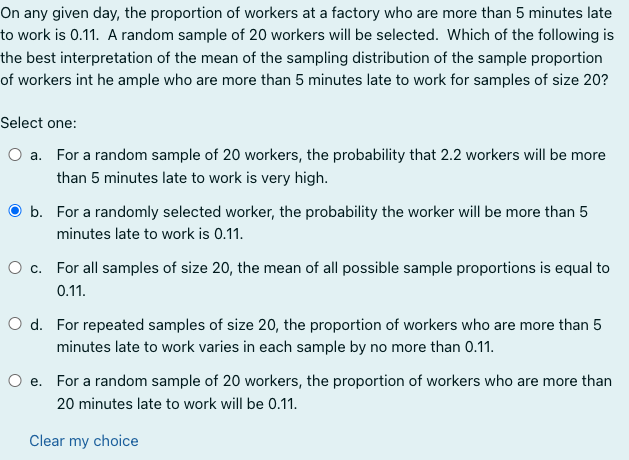 Solved On any given day, the proportion of workers at a | Chegg.com