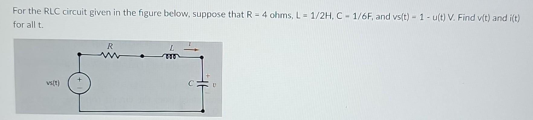 Solved For the RLC circuit given in the figure below, | Chegg.com