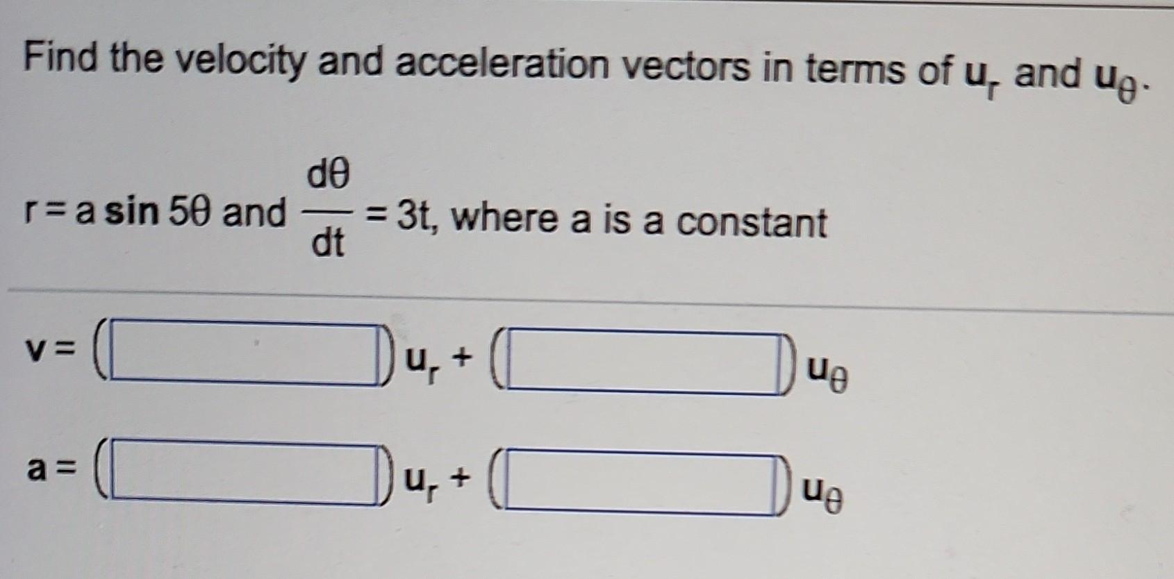 Solved Find the velocity and acceleration vectors in terms | Chegg.com