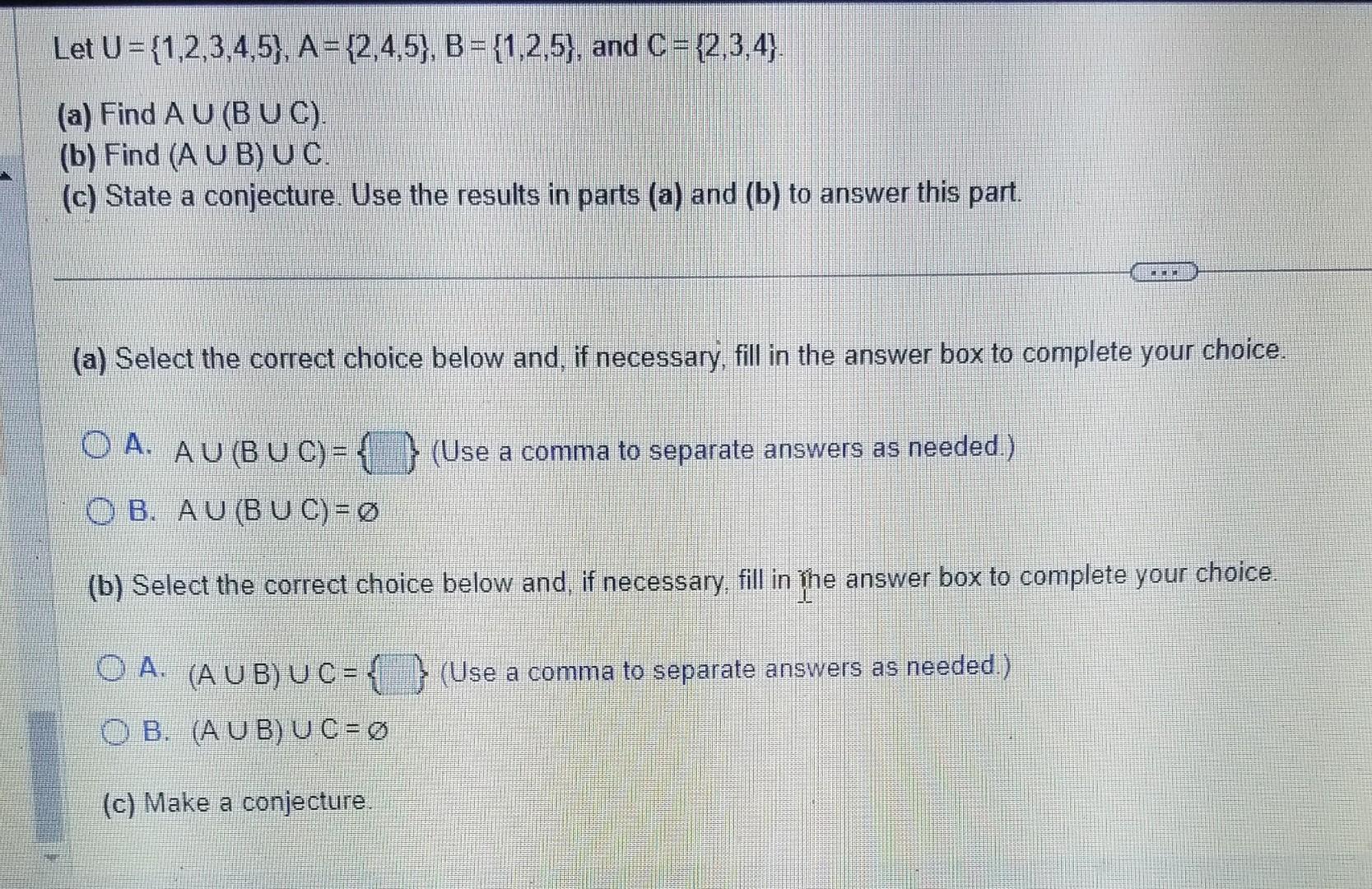 Solved Let U {1 2 3 4 5} A {2 4 5} B {1 2 5} And C {2 3 4}