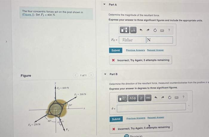 Solved The four concentric forces act on the post shown in | Chegg.com