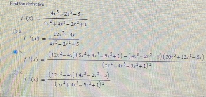 Solved Find The Derivative F X 5x4 4x3−3x2 14x3−2x2−5 A