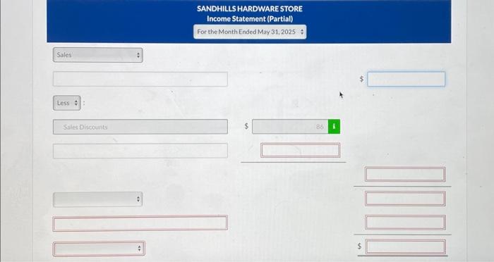 Solved Sandhills Hardware Store completed the following | Chegg.com