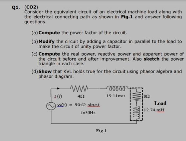 Solved Q1. (CO2) Consider the equivalent circuit of an | Chegg.com
