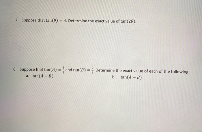 exact value of tan a b