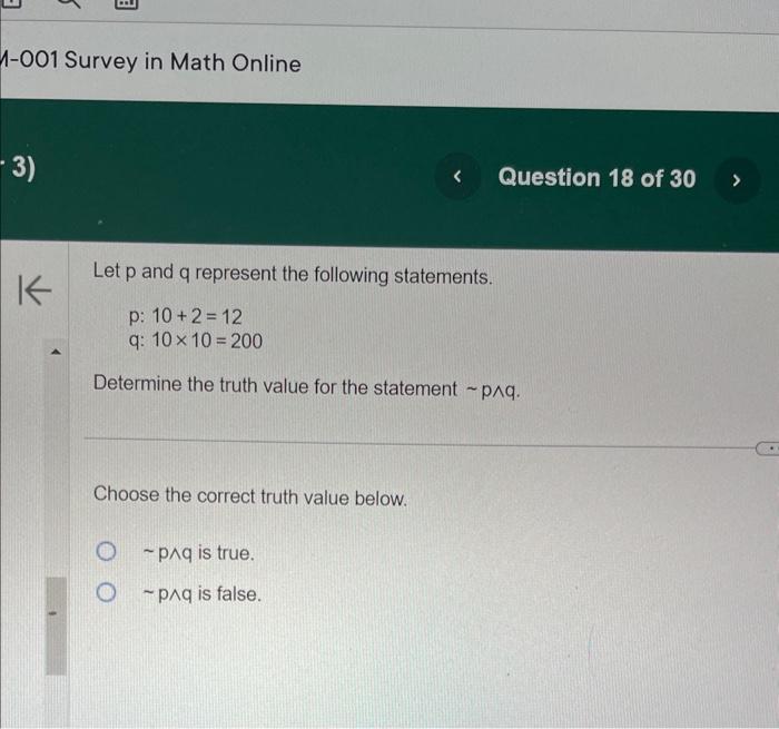 Solved 1-001 Survey in Math Online 3) Let p and q represent | Chegg.com