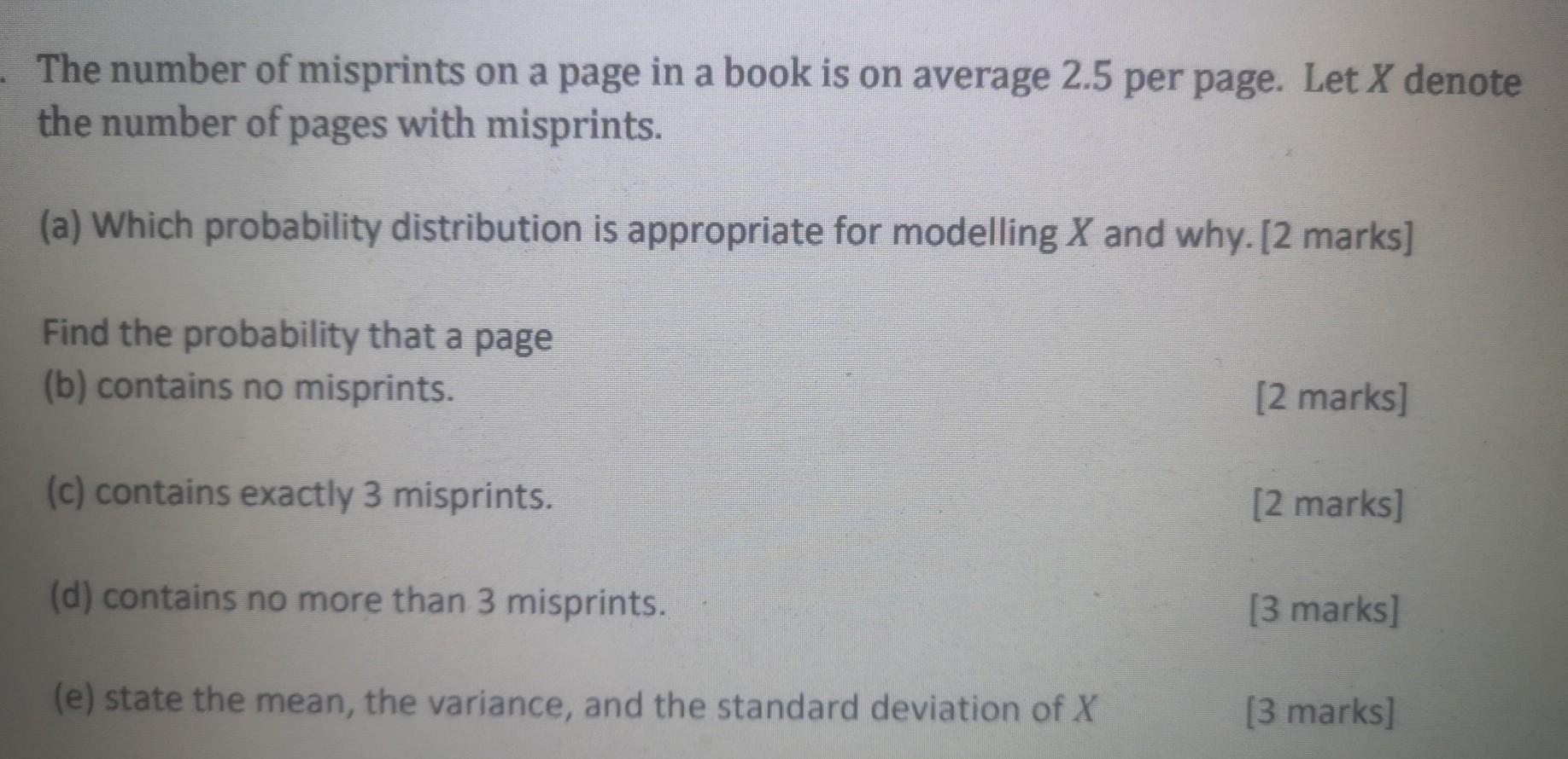 Solved The number of misprints on a page in a book is on | Chegg.com