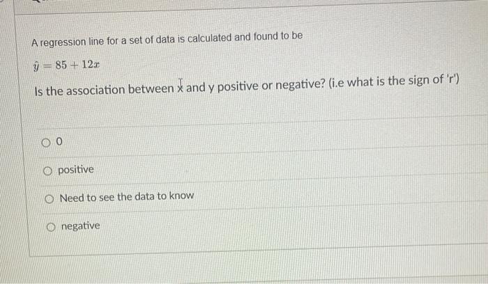 Solved A regression line for a set of data is calculated and | Chegg.com