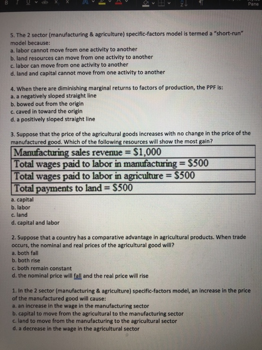 Solved 5. The 2 sector (manufacturing & agriculture)