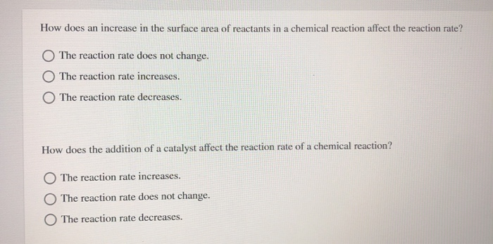 rate of reaction depends on surface area of reactants