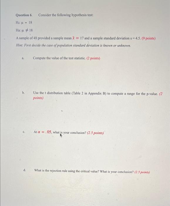 Solved Consider the following hypothesis test: Question 6 | Chegg.com