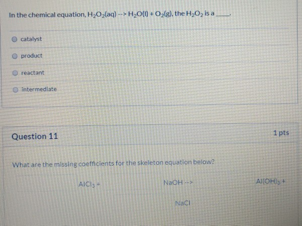 Solved In the chemical equation, H2O2(aq) --> H2O(0) + | Chegg.com