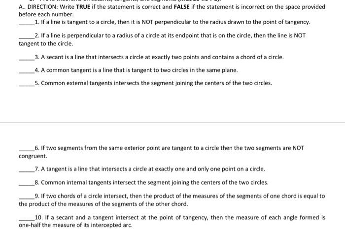 Directions: Write / (check) if the statement is true andX (cross