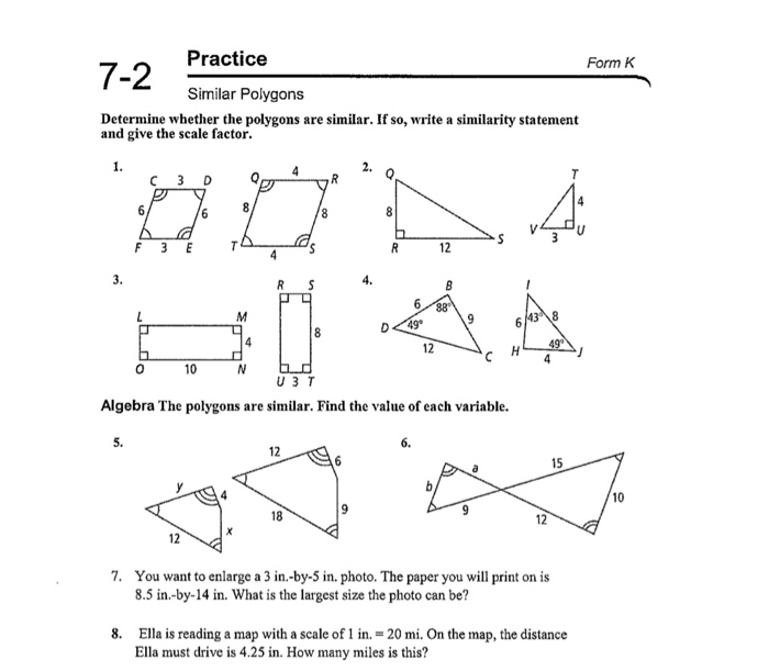 Solved Practice Form K 7-2 Similar Polygons Determine | Chegg.com