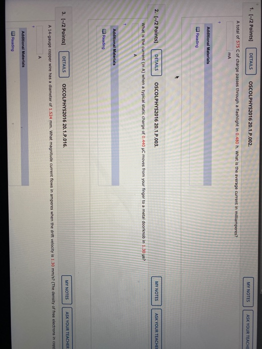 Solved 1 2 Points Details Oscolphys2016 20 1 P 002 My