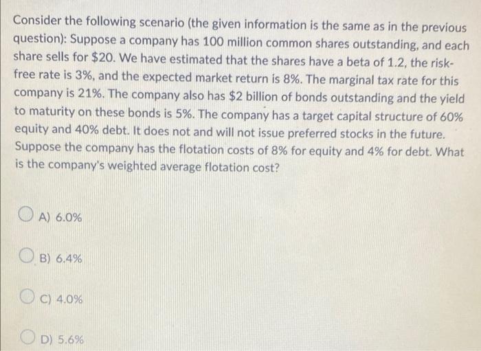 Solved Consider The Following Scenario (the Given | Chegg.com