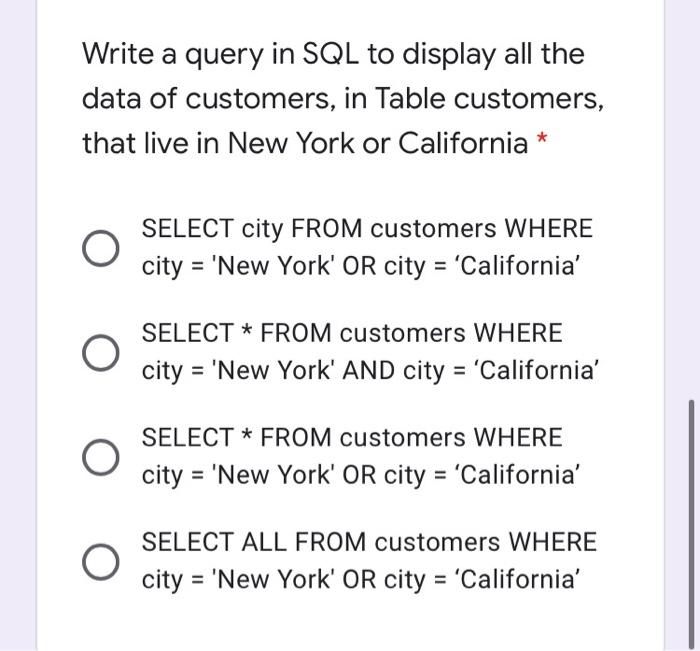 Solved Write a query in SQL to display all the data of | Chegg.com