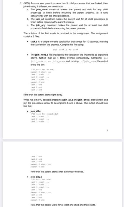 Solved 1. (50\%) Assume one parent process has 3 child | Chegg.com