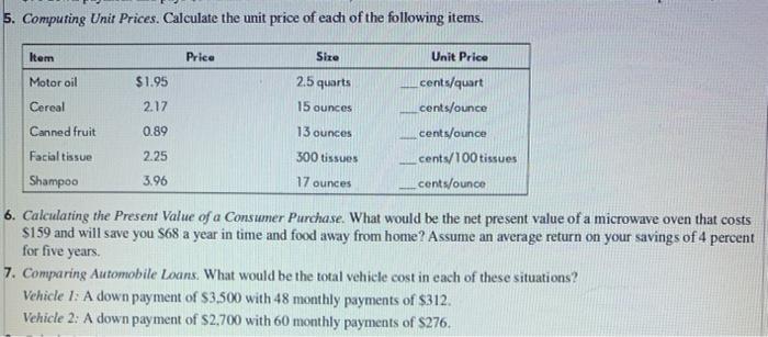 Solved 5. Computing Unit Prices. Calculate the unit price of | Chegg.com