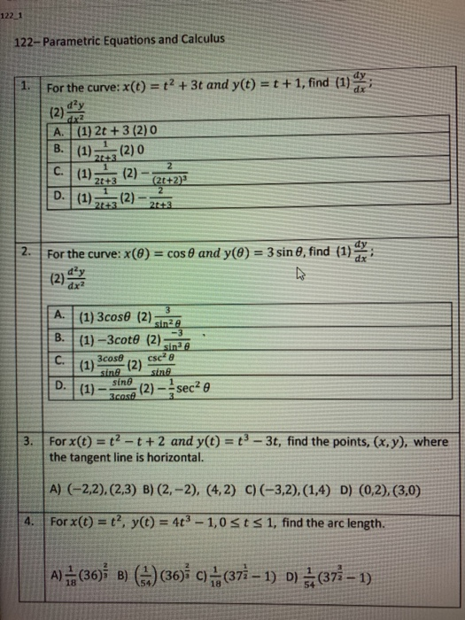 Solved 122 1 122- Parametric Equations And Calculus For The | Chegg.com