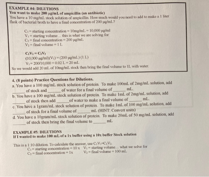 Solved EXAMPLE 4 DILUTIONS You want to make 200 ug/mL of
