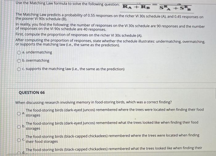 Solved Use the Matching Law formula to solve the following | Chegg.com