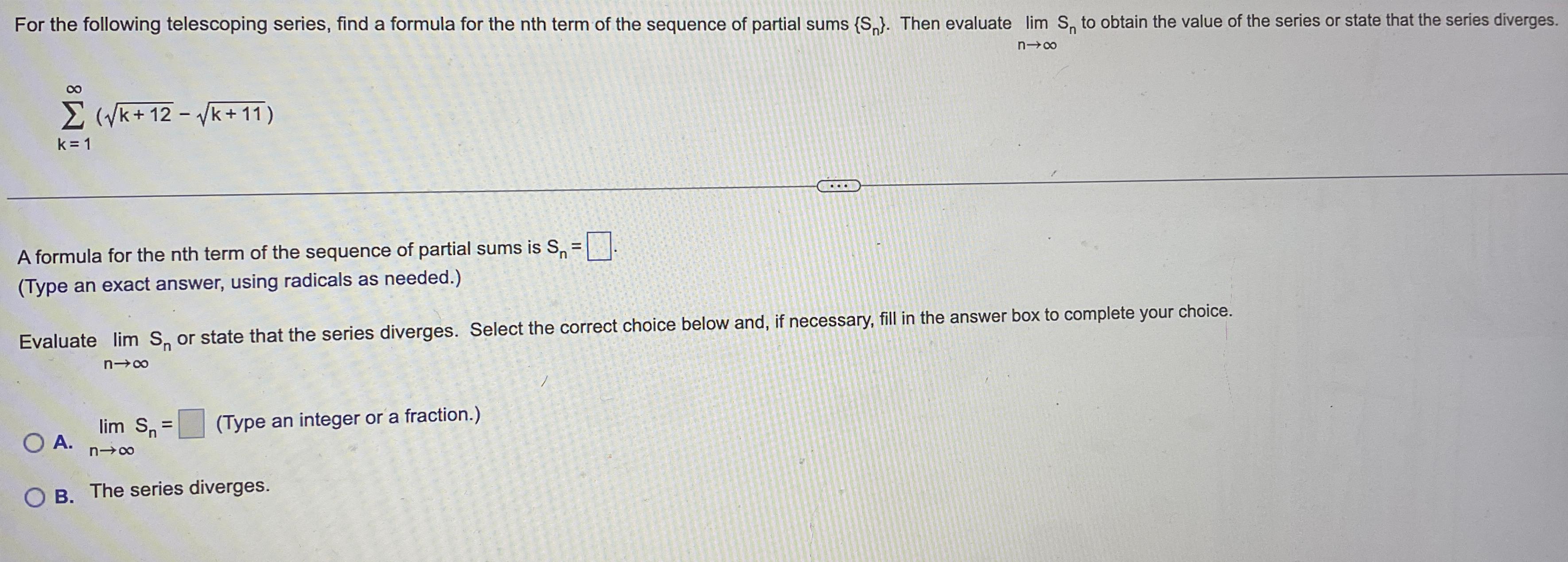 Solved For the following telescoping series, find a formula | Chegg.com