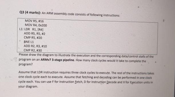 Solved Q3 (4 marks): An ARM assembly code consists of | Chegg.com