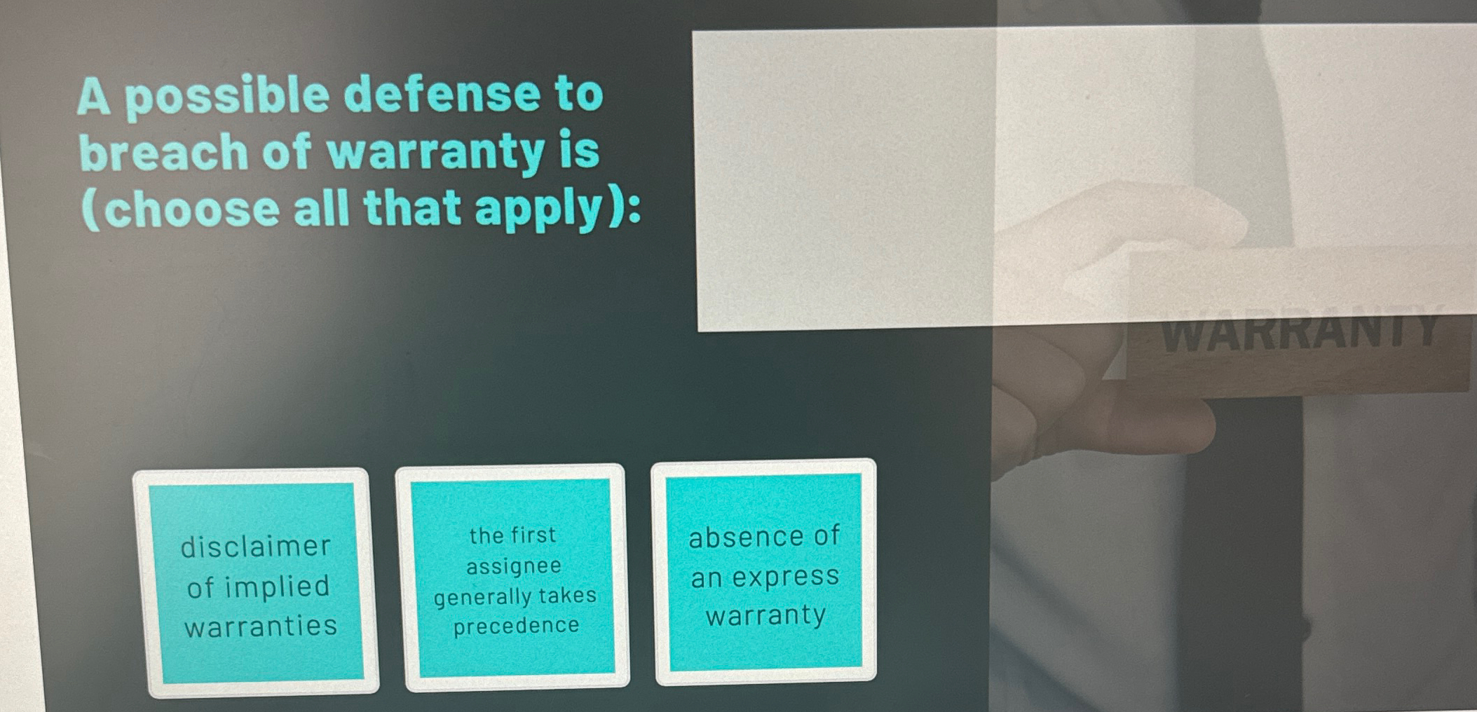Solved A possible defense to breach of warranty is (choose