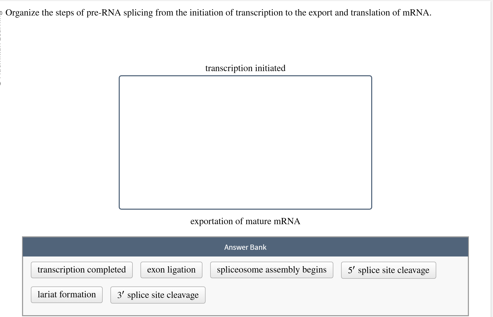 High Quality SOLUTION Organize the steps of pre-RNA splicing from the ...