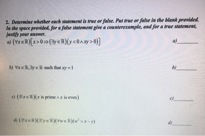 Solved 2. Determine whether each statement is true or false. | Chegg.com