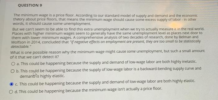 Solved The minimum wage is a price floor. According to our | Chegg.com