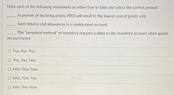 Solved Mark each of the following statements as either true | Chegg.com