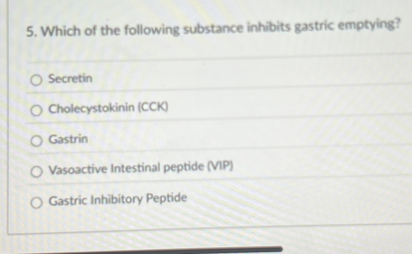 Solved Which of the following substance inhibits gastric | Chegg.com