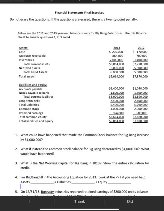 Solved Financial Statements Final Exercises Do not erase the | Chegg.com