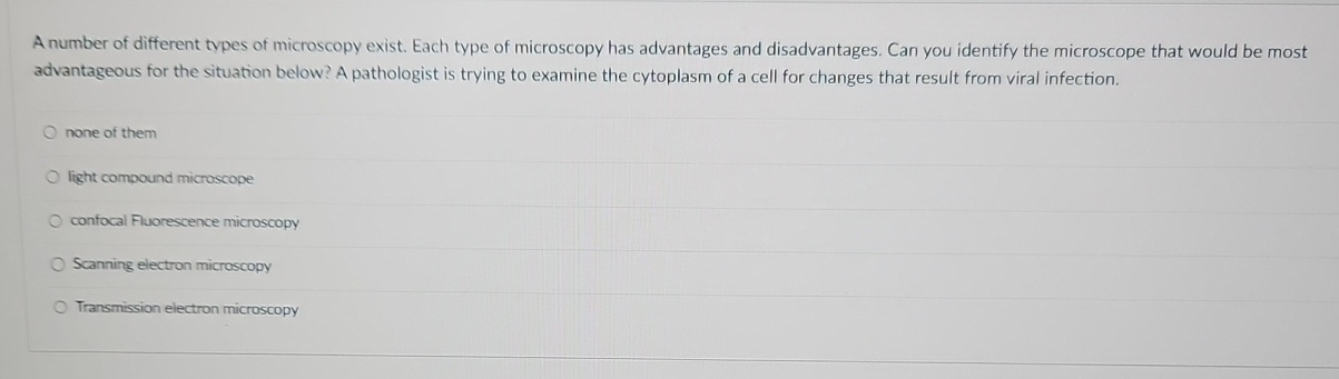 Solved A Number Of Different Types Of Microscopy Exist Each Chegg Solved A Number Of Different Types Of Microscopy Exist Each Chegg