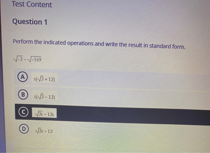 Solved Test Content Question 1 Perform the indicated | Chegg.com