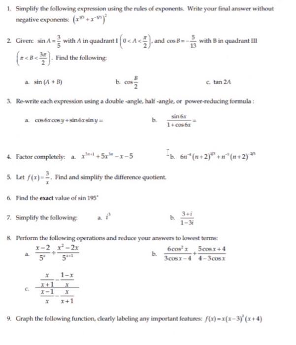 Solved 1. Simplify the following expression using the rules | Chegg.com
